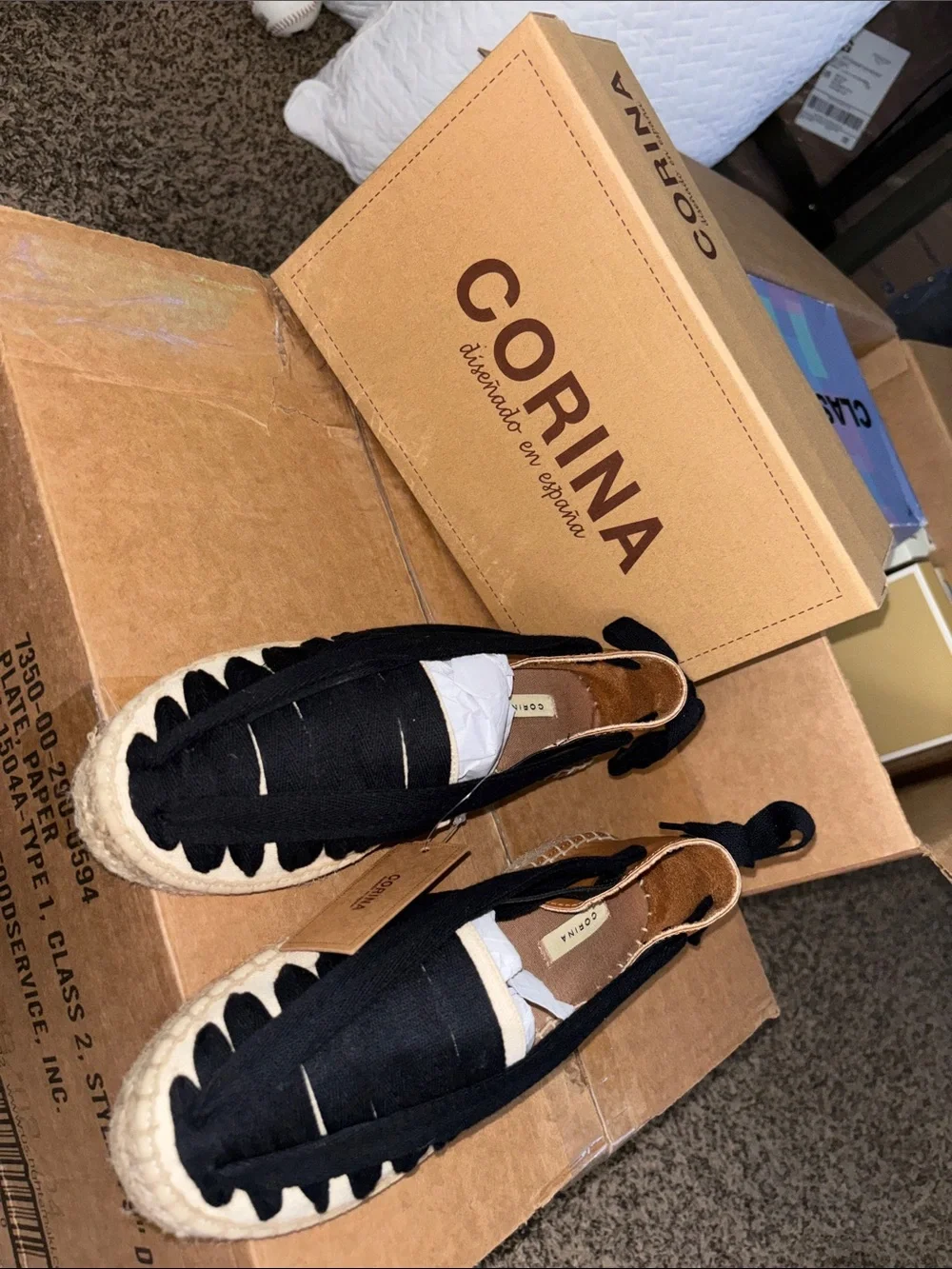 Canvas Espadrille Lace-Up Wedge in Black, Cream & Tan